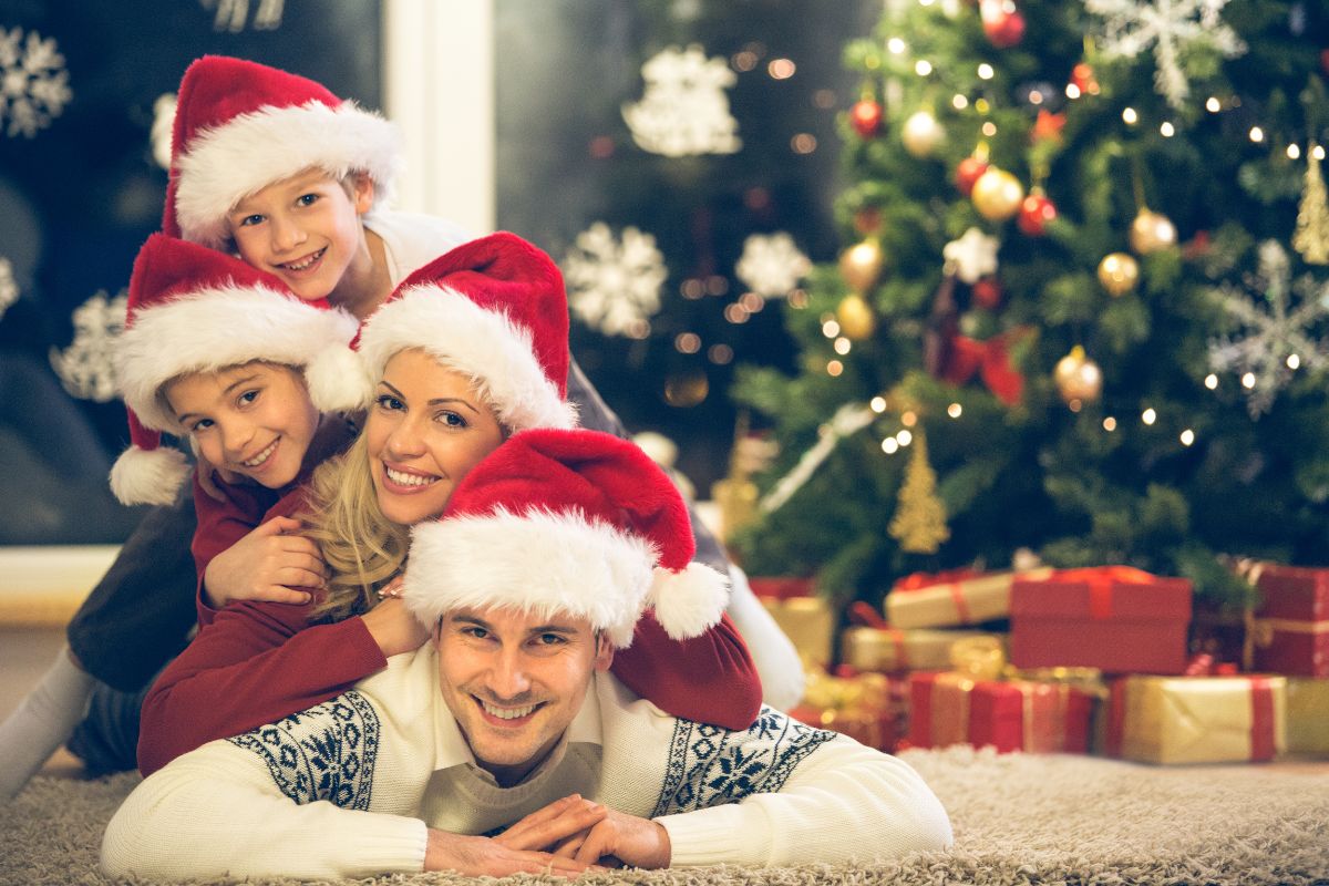 A family together at Christmas.